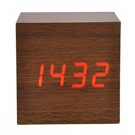 HAMPPLIES 1Pcs 008-4 Mini Cube Shaped LED Digital Wooden Alarm Clock with Backlight for General Users