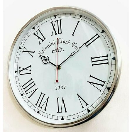 Handmade Crome Finish Wall Clock Glass Bold Number Big Size Hanging Wall Clock Nautical Stayle Home & Office Decor Unique Gifting (12 Inch - White Brown)