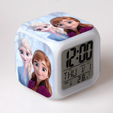 HANNTAOO Digital Alarm Clock for Kids, Frozen Pattern 7 LED Color Changing Wake Up Clock with Thermometer Function and Night Light, Gift for Boys Girls A93-031 HTNL#1029