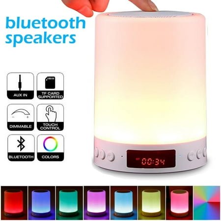 Haokaini Night Lights Bluetooth Speaker, Touch Sensor Control Bedside Lamp with Alarm Clock, Dimmable Multi-Color Changing RGB Night Light for Bedroom Living Room Sleeping Aid
