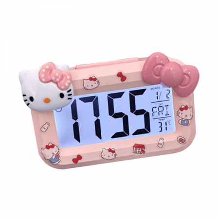 HELANHO Mini Cute Hello Kitty Alarm Clock with Night Light - LED Display, Date/Temperature/Weekday, Portable Desk Clock for Kids, Girls, Bedroom, Birthday Gifts QQH63-2427