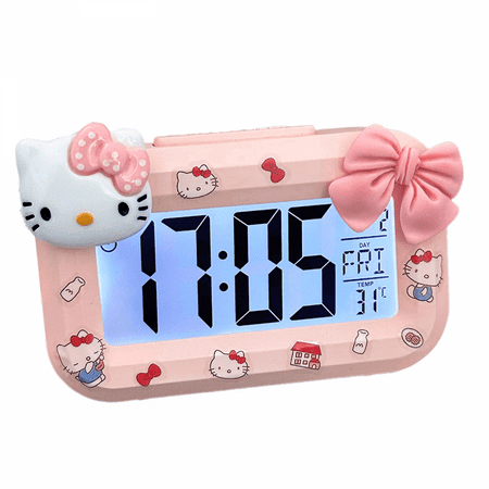 HELANHO Mini Cute Hello Kitty Alarm Clock with Night Light - LED Display, Date/Temperature/Weekday, Portable Desk Clock for Kids, Girls, Bedroom, Birthday Gifts QQH63-2426