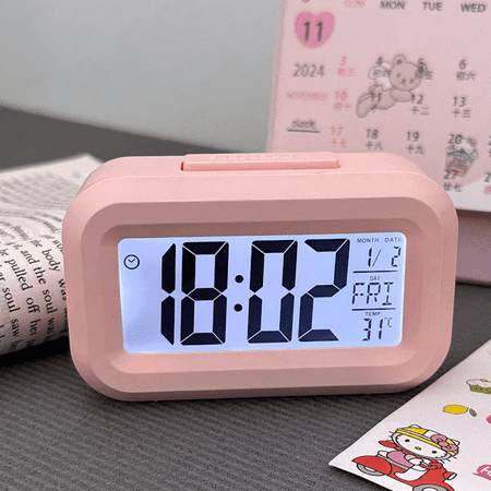 Hello Kitty Cute Cartoon Alarm Clock with Night Light, Mini Desktop Clock for Dormitory, Students, and Home Decor