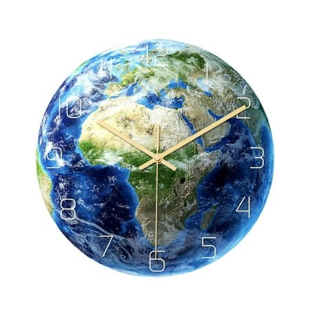 Hemoton Night-light Earth Pattern Vintage Wall Clock Arabic Numerals Hanging Clock Glow in The Dark for Livingroom Bedroom Africa Area No Battery Size