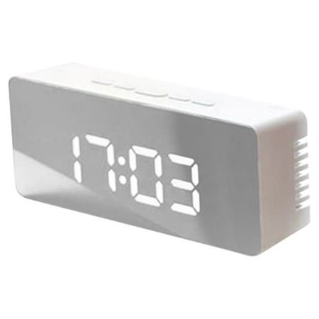 HEMOTON Silver LED Mirror Clock with Large Digital Display and Temperature Function for Bedroom Office Travel 6.3x2.8 Inches