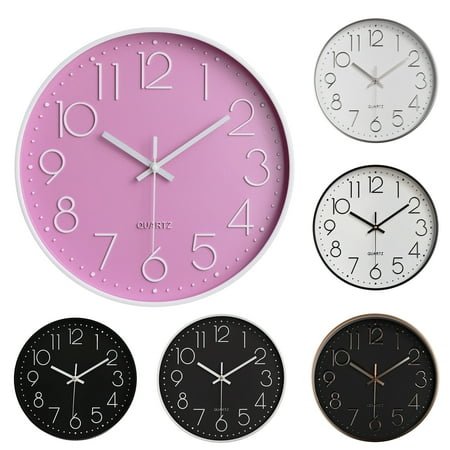 HomeCozy 8 Inch Silent Wall Clock Embossed Scale Round Dial Pointer Display Battery Powered Accurate Timekeeper Plastic Quartz Wall Clock Living Room Bedroom Decor