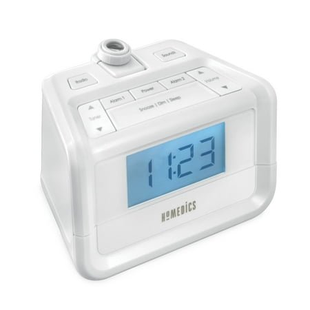 Homedics Dual Alarm Digital FM Clock Radio Time Projection, 8 Relaxing Nature Sounds, LED Display, Multi-Alarm Snooze, Sleep Timer, Nightlight, Ceiling Clock SoundSpa, White C80