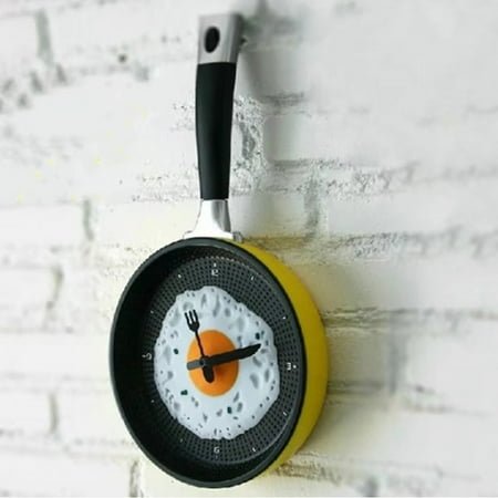 HOMEMAXS Cute Yellow Frying Pan Clock with Eggs Pattern for Home Decor Made of ABS 12 Numeral Index
