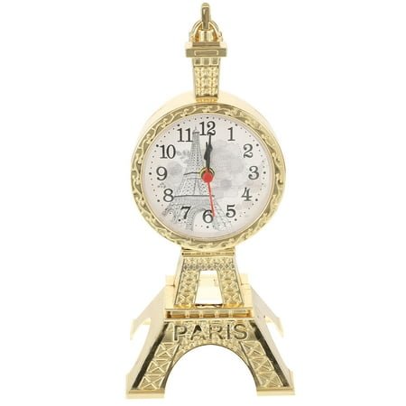 HONMEET 1Pack Table Clock Decor Golden Eiffel Tower Shape Plastic Alarm For Bedroom Living Room