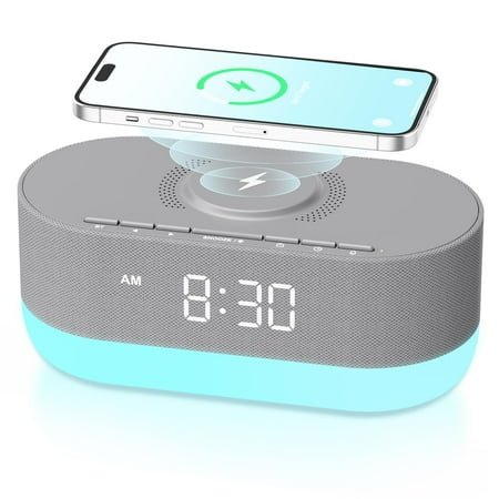 HOUSBAY Wireless Charging Alarm Clock Radio - Fast Charging Station for iPhone Samsung, Bluetooth Speaker, Upgrade Morning Routine, Dimmable Clock with FM Radio for Bedroom C80