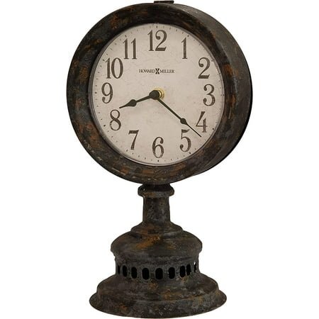 Howard Miller Ardie Mantel Clock, Aged Appearance Black Finish Solid Metal Frame, Aged Analog Dial with Arabic Numerals Battery-Powered Quartz Movement Idle Alarm Clock for Home Decor
