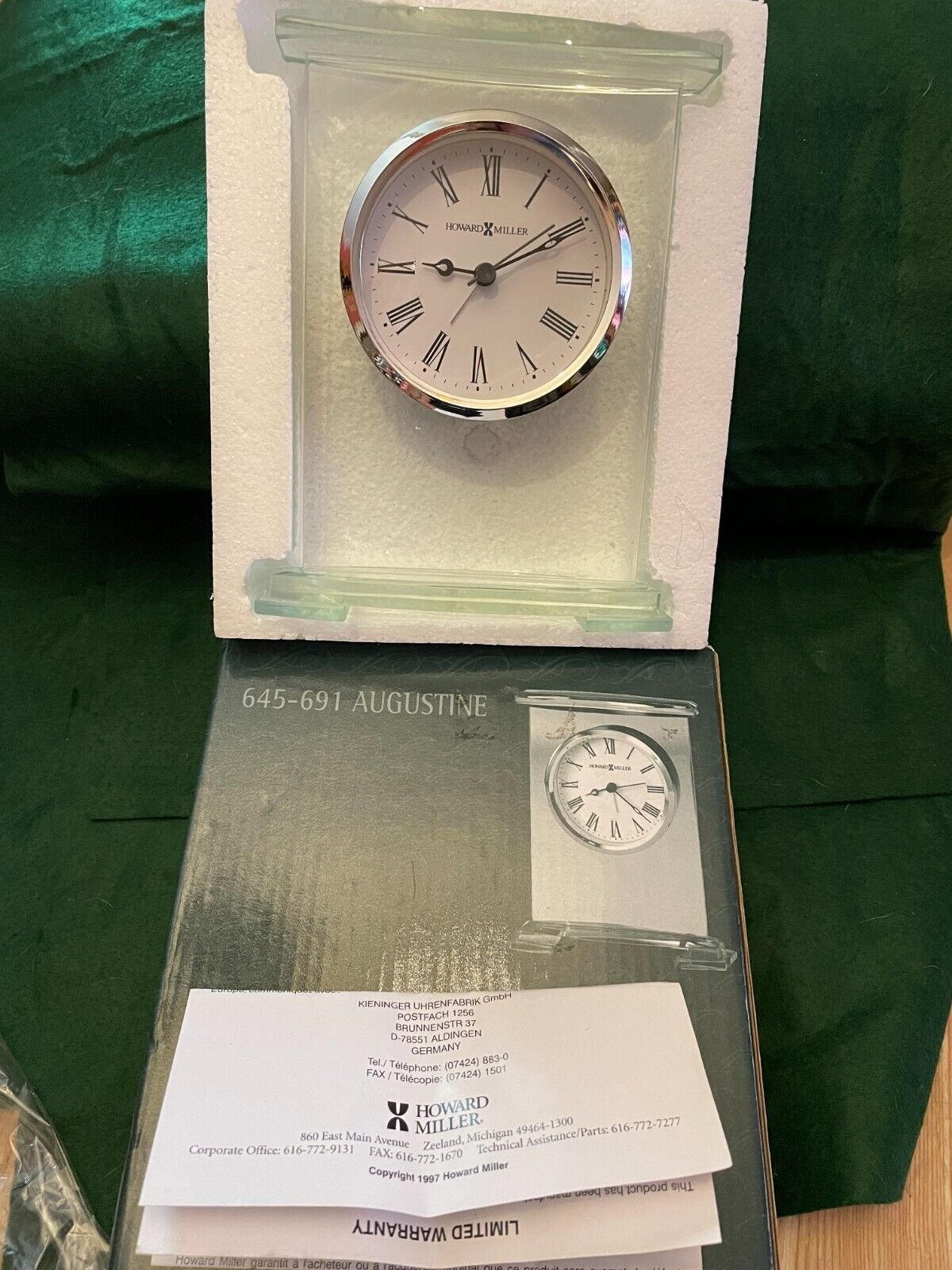 Howard Miller Augustine Clear Table/Mantel Clock Quartz Alarm Movement New