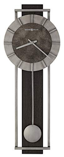 Howard Miller Cass City Wall Clock II 549-544 – Rectangular Aged Silver Metal Frame with Satin Ebony Panel Home Decor, Pendulum & Quartz Movement