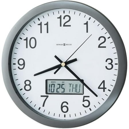 Howard Miller Chronicle Wall Clock, Grey Finishing LCD Calendar with Round Analog Dial & Arabic Numerals, Quartz Movement Wall Mount Perfect Timepiece for Home Decor, Living Room & Office