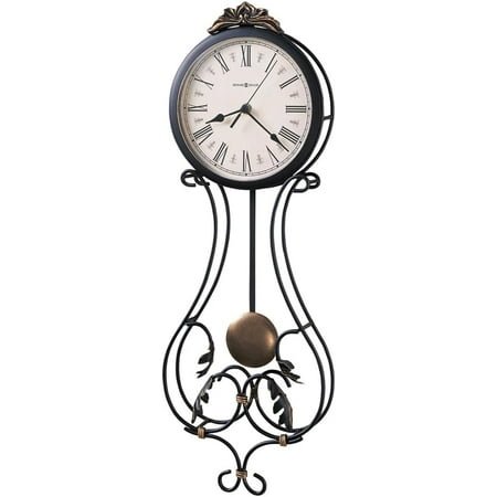 Howard Miller Paulina Wall Clock, Gray Finishes with Golden Pendulum & Quartz Movement, Classic Round White Dial with Roman Numeral Perfect for Home Decor, Living Room & Office Wall Mount