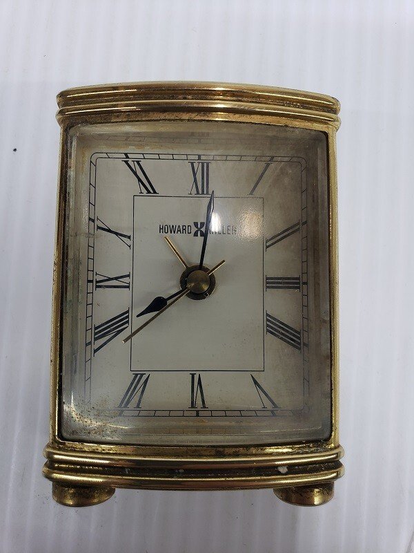 Howard Miller Travel Desk Bras Clock with Roman Numbers & Alarm 4.5 Inch Tall