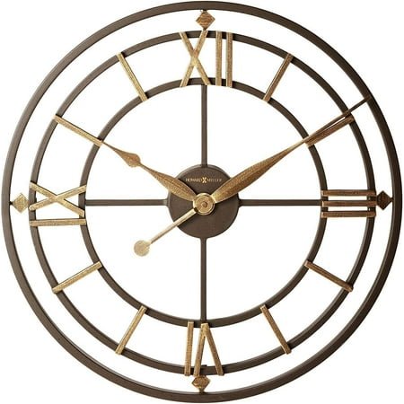 Howard Miller York Station Oversized Wall Clock – Aged Iron Finish, Skeleton Design, Antique Gold Accents, Battery-Operated Quartz Movement, Quiet Operation for Living Room, Kitchen, or Office