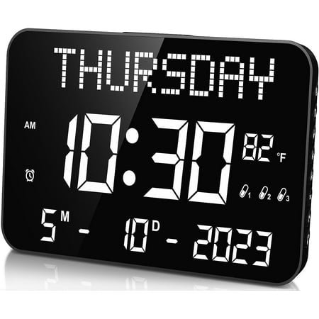 HYKE 11.2 Large Digital Calendar Clock with Day and Date - Remote Control, 4 Ala & 8 Sounds, LED Digital Wall Clock with Loud Volume for Seniors, Dementia, Adjustable Dimmer | Temperature| DST