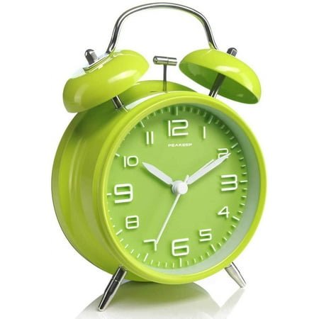 HYKE 4 Inches Twin Loud Alarm Clock for Heavy Spers, Battery Operated Old Fashioned Alarm Clock (3D-, Green)