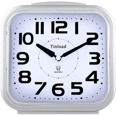 HYKE 5.5 Extra Large Analog Alarm Clock Silent Non Tic, Gentle Wake, Beep Sounds, Increg Volume, Battery Operated e and Manual Light, Easy Set, Silver