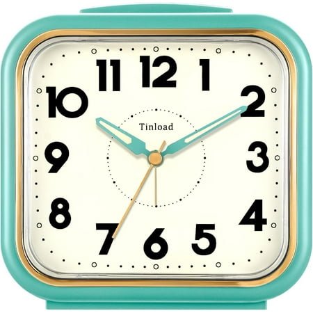 HYKE 5.5 Extra Large Analog Alarm Clock u2022 Silent Non Tic u2022 Gentle Wake u2022 Beep Sounds u2022 Increg Volume u2022 Battery Operated e and Manual Light u2022 Retro Green