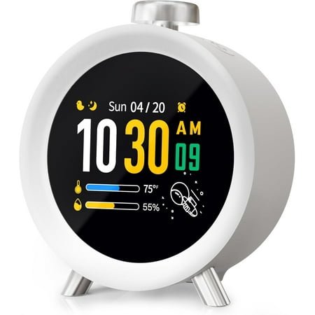 HYKE Alarm Clock with Colorful LCD Display, 4 Digital Alarm Clocks, Easy to Set, White Noise, e for Heavy Spers, Kids/Adults/Teens, Loud Electric Desk Small Clock for Bedroom