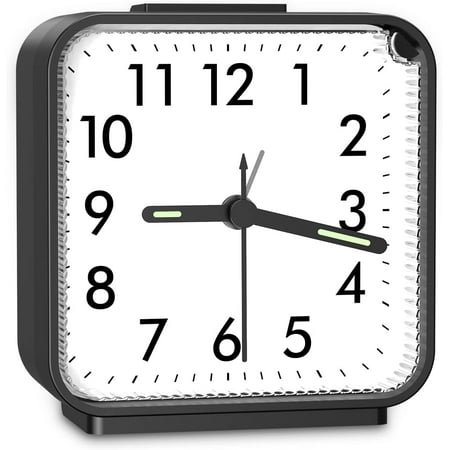 HYKE Analog Alarm Clock, Bedside Clocks Battery Powered, Silent Non Tic Travel Clock with Night Light, e, Easy Set, Clock for Heavy Spers Kids Elder Travel Bedroom Ofce