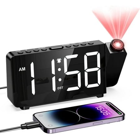 HYKE Digital jection Alarm Clock for Bedroom Ceiling-Alarm Clocks with 180°jector, 5 , DST, e, Night Mode, Loud Ala for Kids,Heavy Spers, 12/24H, for Bedroom