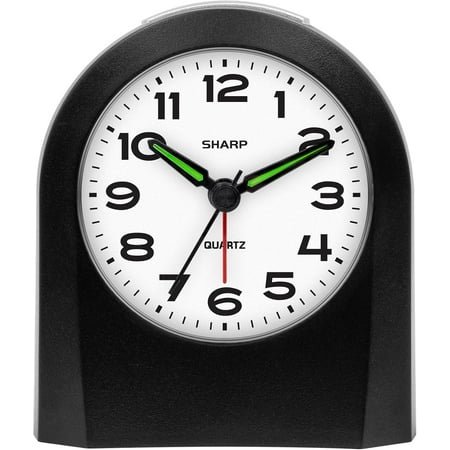 HYKE Small Battery Operated Analog Alarm Clock Silent No Tic, Lighted on Demand and e, Beep Sounds, Gentle Wake, Ascending Alarm
