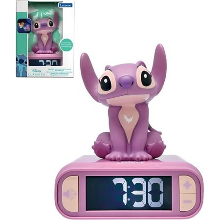 HYKE , Stitch, Angel Night Light Alarm Clock, Sounds and Melodies, Backlit LCD Screen, Luminous, e, Pink, RL800D1