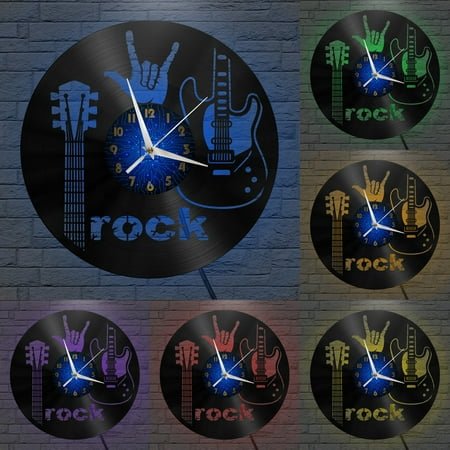 I Love Rock band performance Vinyl Record Wall Clock for Kitchen Wall Decor Wall Art Gift for Lover Gift Idea for a Best Friend(B,with LED)