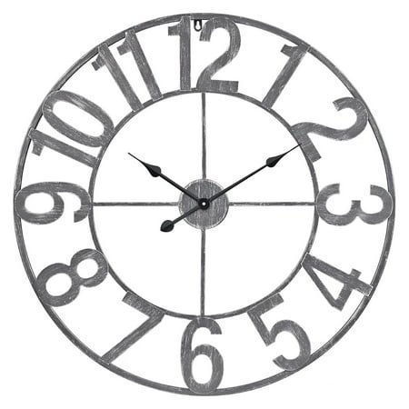 Industrial Wall Clock - Large Wall Clock, Big Clocks for Living Room Decor Or Dining Room Decor, Decorative Wall Clocks, Iron Wall Decor, Metal Wall Clock (32 Analog, Pewter) Antique