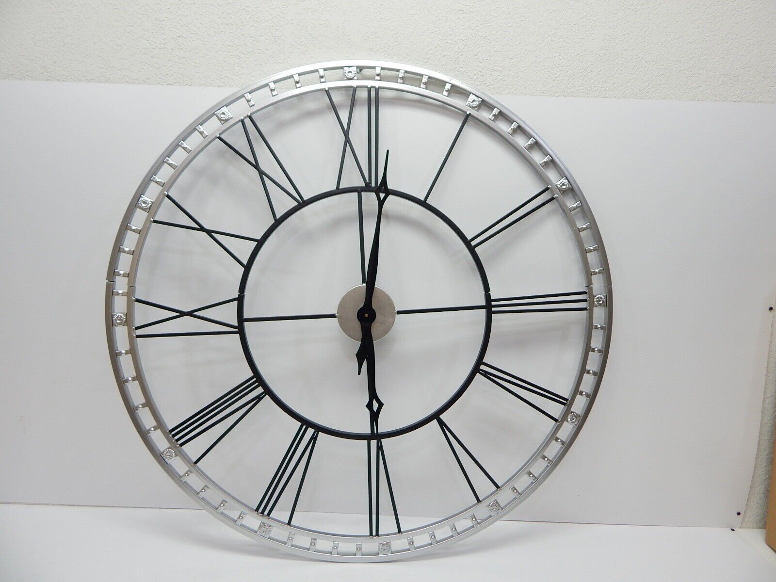 Infinity Instruments 15539BS-KD Metal Wall Clock, 39", Silver/Black OPEN BOX