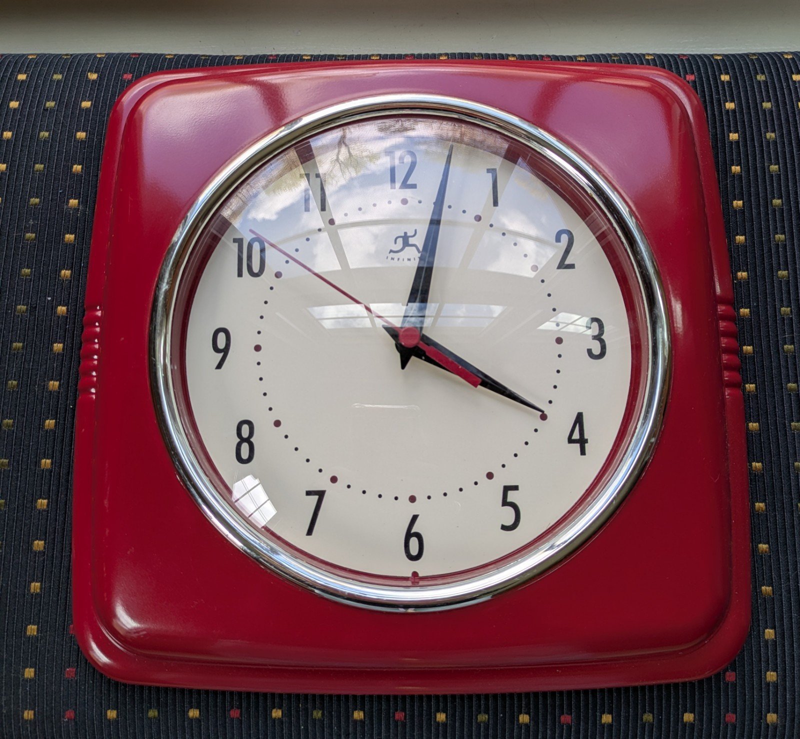 INFINITY INSTRUMENTS 9" Square Clock Red Retro MCM Style Kitchen EPOC