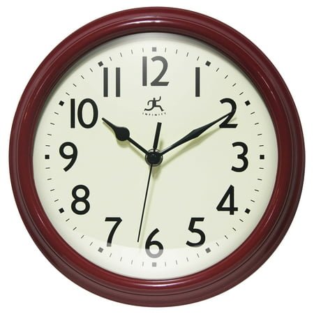 Infinity Instruments Nostalgic Plastic 9.5 Business/Office Indoor Wall Clock with Silent Movement, Red