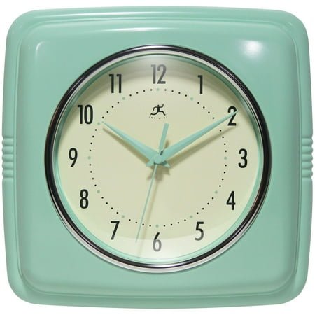 Infinity Instruments Square Retro Wall Clock, Pastel Green, 9.25