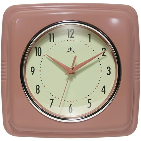 Infinity Instruments Square Retro Wall Clock, Terracotta, 9.25
