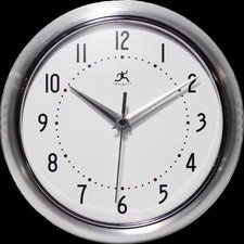 Infinity Instruments Wall Clock Retro Round Silver Classic 9.5" Stylish Decor