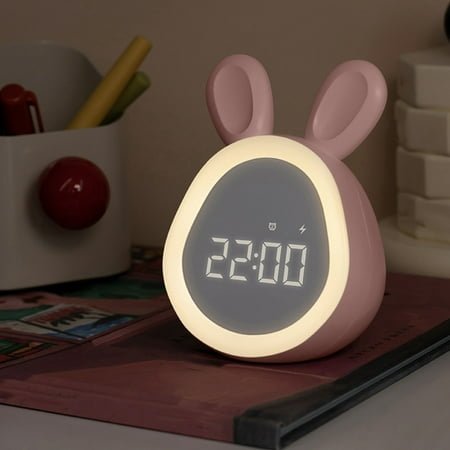 InsCrazy Alarm Clock, Adorable Bunny Alarm Clock with Night Light for Bedrooms Featuring Smart Settings Adjustable Brightness Alarms and Multiple Ringtones Birthday Gifts