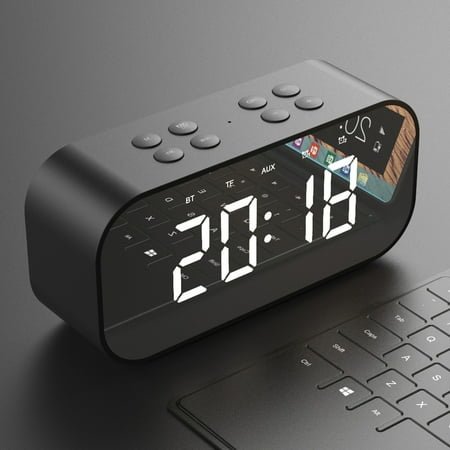 InsCrazy Bluetooth Speaker with Clock LED Mirror Clock with Screen 5.0 Wireless Bluetooth Audio Alarm Clock Three-level Brightness Call Card Built-In Lithium Battery Summer Savings