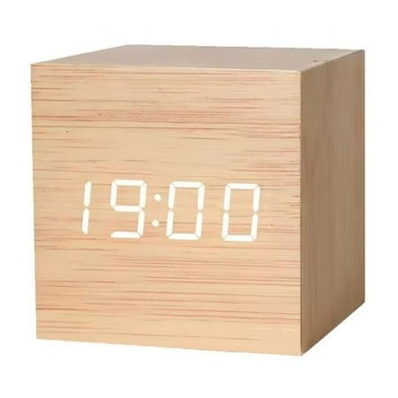 Intelligent Voice Controlled Alarm Clock Modern Wooden Wood Digital LED Clock Z4 S8C6