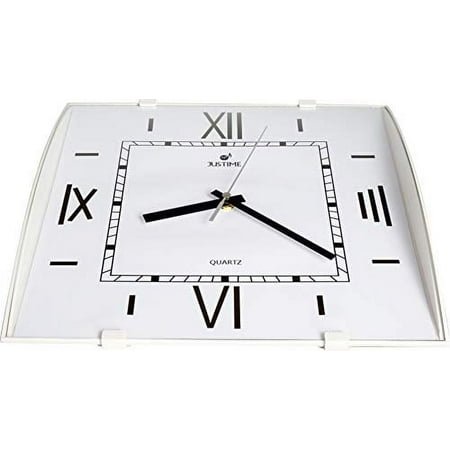 ISHIWA 12-inch Modern Contemporary Square Non-Ticking Wall Clock Convex Glass Lens Home Decor (W40450-BW)