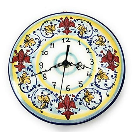 - Italian Ceramic Wall Clock Lily Red Hand Painted Made in ITALY Tuscan Art Pottery