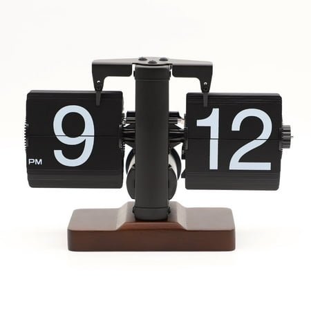 ITIGOITIE Retro Digital Flip Desk Clock, Vintage & Silent, Walnut Wood Base, Home/Office Decor(No Battery Included)-Black