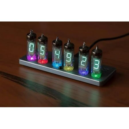 IV-6 Fluorescent Electronic Tube Clock, Smart Fluorescent Tube Clock, Aluminum CNC Case, Four Languages Voice Chime, Desktop Tabletop