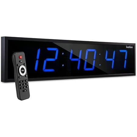 Ivation Huge 48 Inch Large Big Oversized Digital LED Clock with Stopwatch, Alarms, Countdown Timer & Temp - Shelf or Wall Mount (Blue) | 6-Level Brightness, Mounting Holes & Hardware
