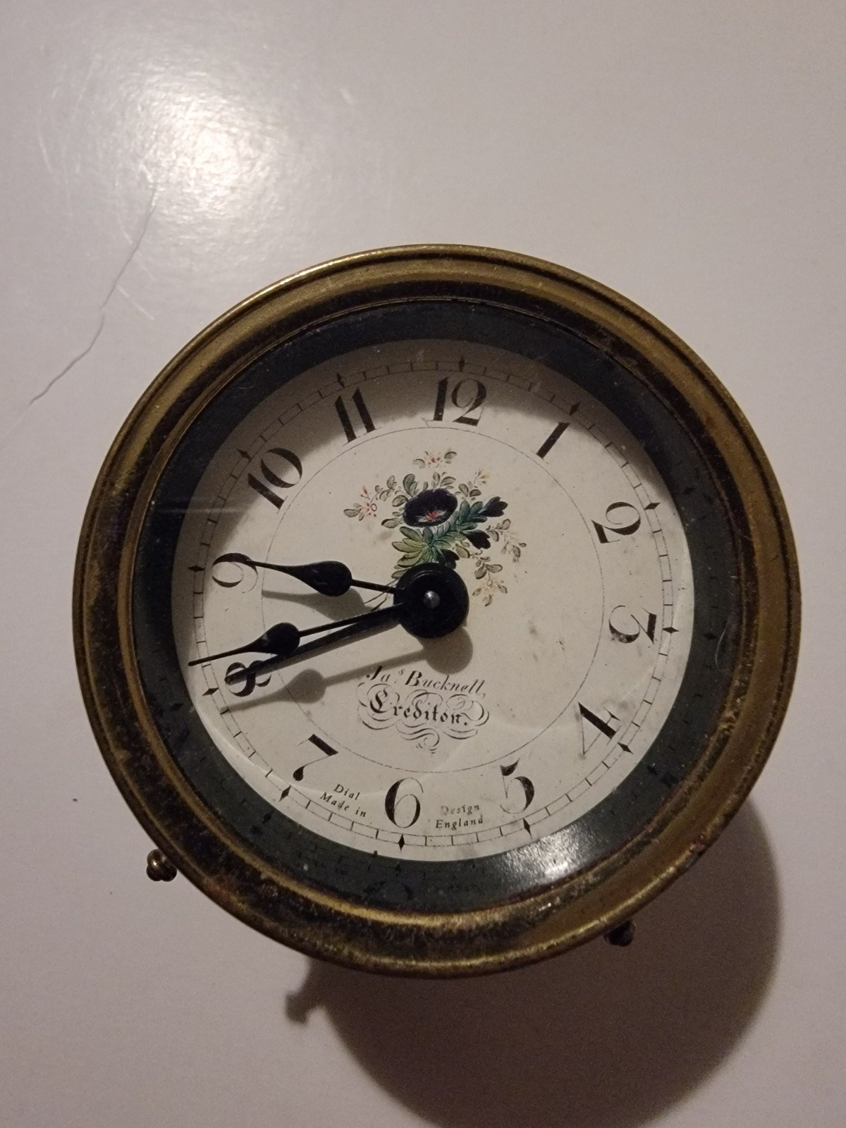 James Bucknell Germany Crediton Mini Clock Enameled Brass Alarm Rare Antique
