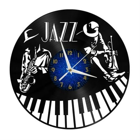 Jazz duo Vinyl Record Wall Clock for Kitchen Wall Decor Wall Art Gift for Lover Gift Idea for a Best Friend(B)