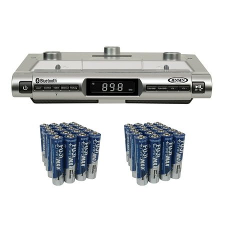 Jensen SMPS-628 Under-Cabinet Universal Bluetooth Music System, Includes 40 AAA Batteries