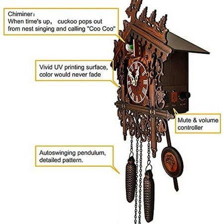 JoonieHouse Traditional Black Forest Cuckoo Clock, Newly Wood Coo Coo Clock Decorative Wall Clock with Pendulum and Chiming Function - Perfect Wall Clocks for Home Livingroom Decor